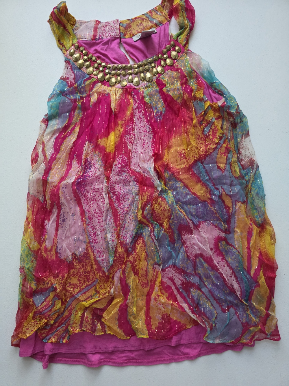 Cache Pink Multicolor Sleeveless Top with Gold Accent
